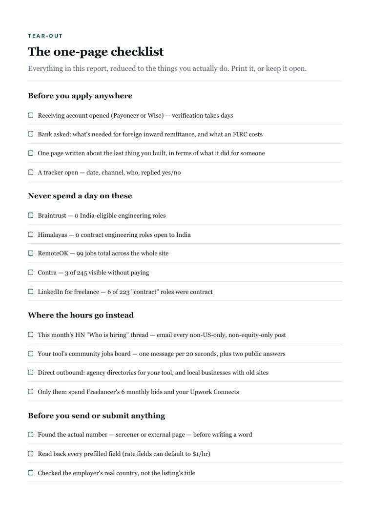 One-page checklist